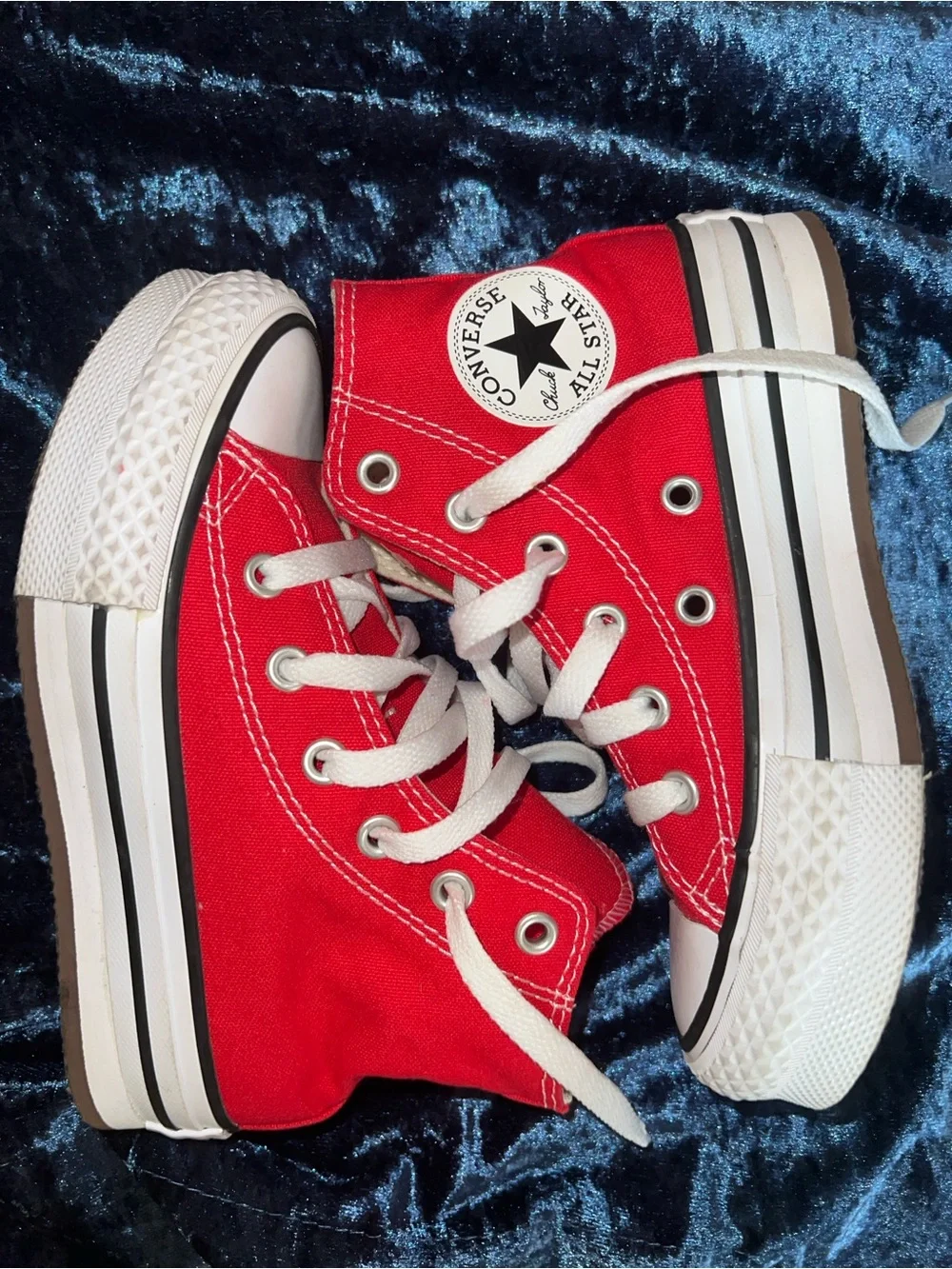 Converse Kids Red High Top platform canvas Sneakers with White Laces